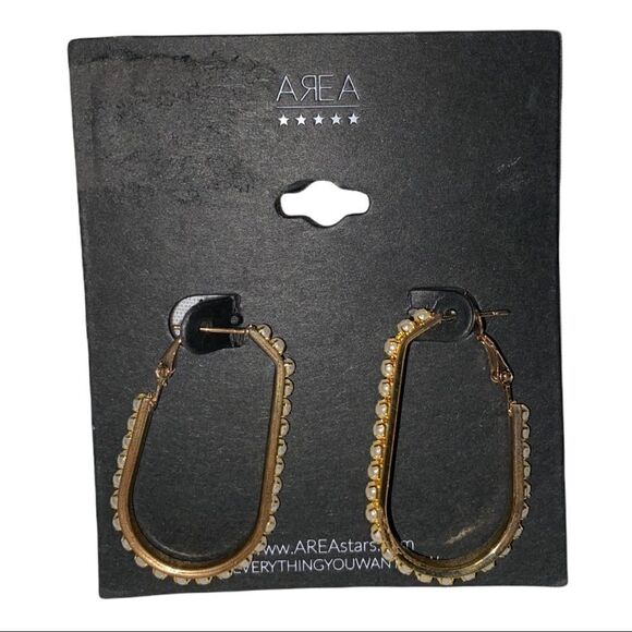 Area Stars Gold Tone Pearl Studded Oval Earrings - Picture 1 of 3